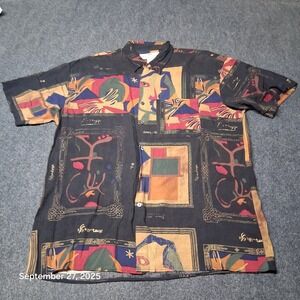 Vintage Natural Issue Feldini Rayon Shirt Size Large Art To Wear Casual